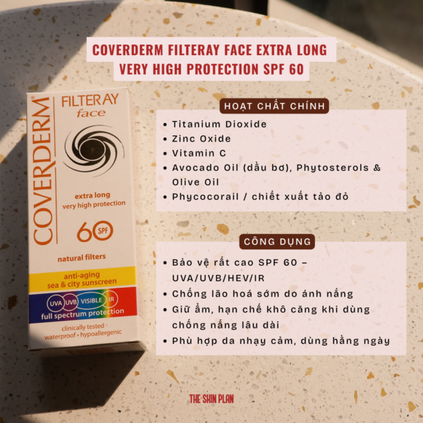 COVERDERM FILTERAY FACE SPF 60 / KEM CHỐNG NẮNG VẬT LÝ KHÔNG MÀU