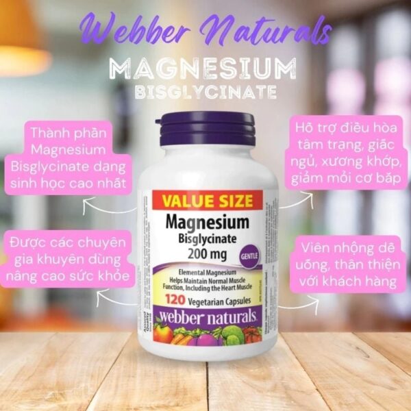 Magnesium Bisglycinate Webber Naturals (Magie Webber), Hỗ Trợ Giảm Căng Thẳng Và Cải Thiện Giấc Ngủ
