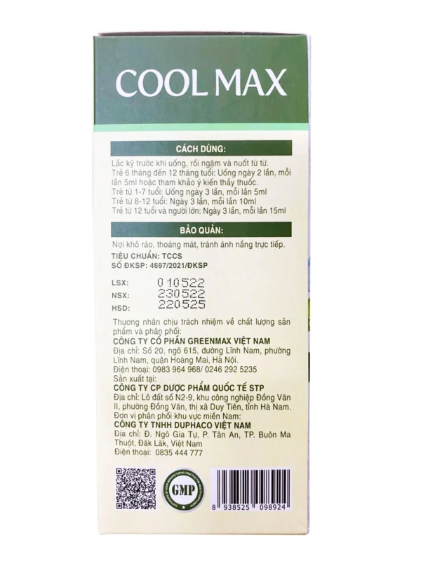 Siro bổ phế, hỗ trợ hạn chế ho nhiều COOL MAX Thymomodulin hộp 1 chai 120ml