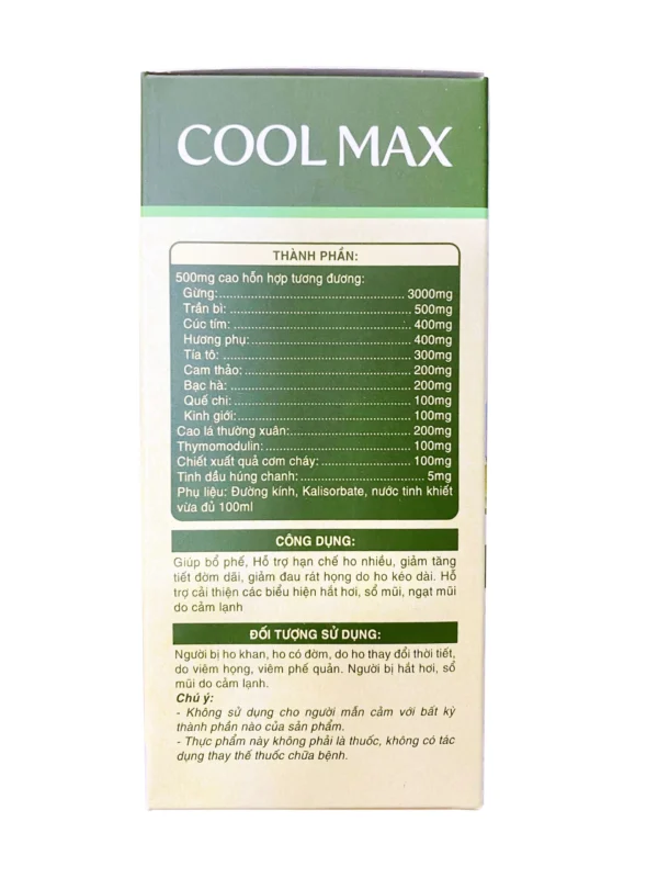 Siro bổ phế, hỗ trợ hạn chế ho nhiều COOL MAX Thymomodulin hộp 1 chai 120ml