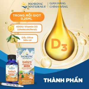 Nordic Naturals Baby's Vitamin D3 - Hỗ trợ tăng hấp thu canxi cho bé